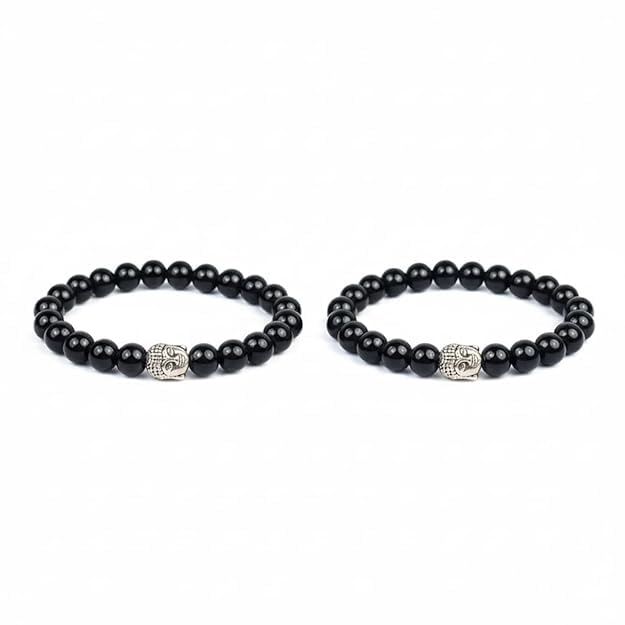 OMRD Black Tourmaline Buddha Bracelet with Elastic Stretch Band
