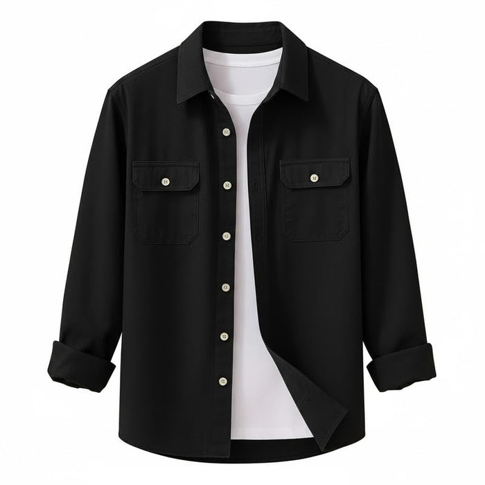 DEELMO Men's Cotton Blend Casual Shirt with Flap Pockets