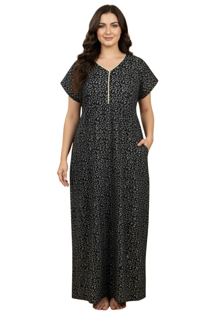 Bahumaan Pure Cotton Nighty for Women | Floral Gown with Pocket