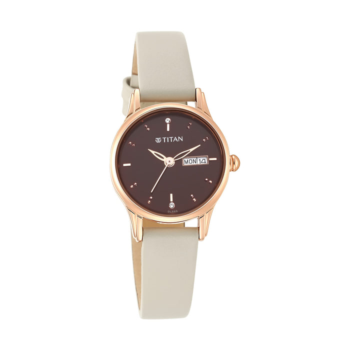 Titan Women's Brown Casual Watch with Swarovski Crystals