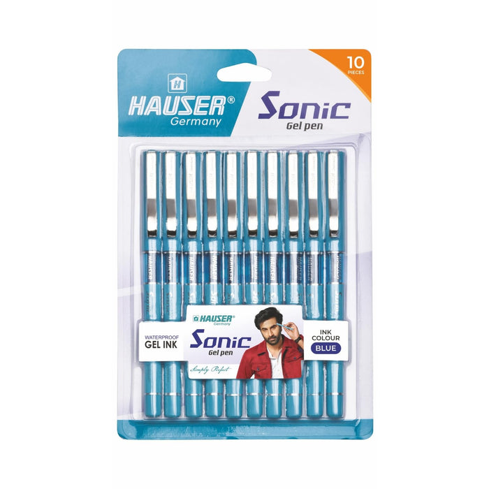 Hauser Sonic Gel Pen Set | 0.5mm Blue Ink, 10 Pack, Refillable