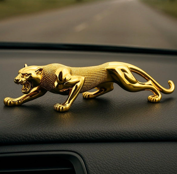 Gold Plated Leopard Figurine - Car Dashboard Decor Sculpted Statue