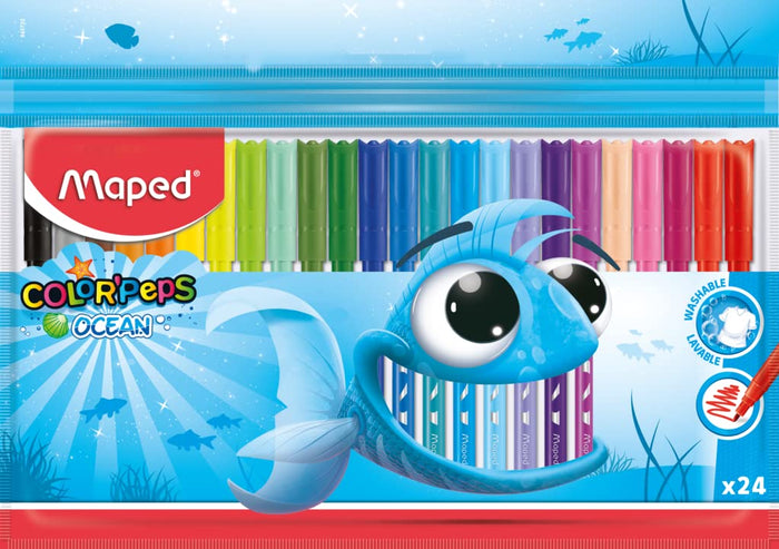 Maped Color'Peps Felt Tip Pen Set - 24 Washable Medium Point Pens