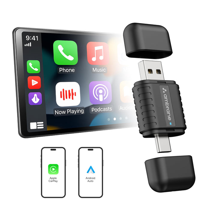Ambrane Wireless CarPlay & Android Auto Adapter | 2-in-1 Plug & Play