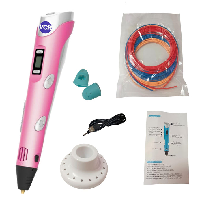 VCR Pink 3D Pen with USB Power & 3 PLA Filaments