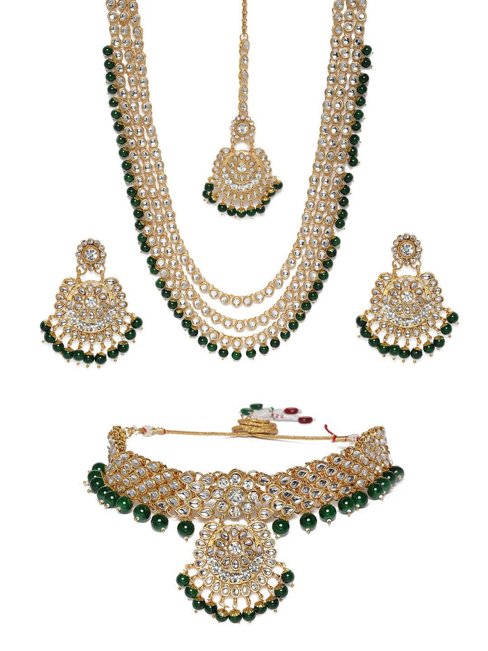 ZAVERI PEARLS Green Kundan Bridal Jewelry Set for Women