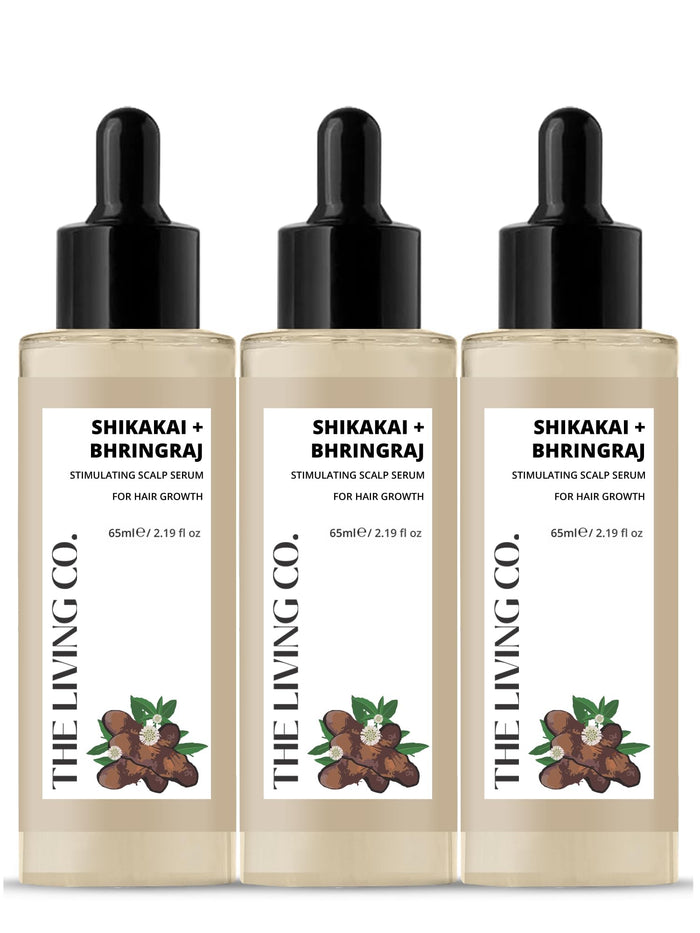 THE LIVING CO Shikakai + Bhringraj Stimulating Scalp Serum For Hair Growth 65ml with Bhringraj | for Men & Women (3 Month Pack)