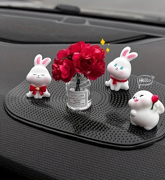WARMINGO DE Dashboard Figurine Set – Cute Rabbit & Flower Vase