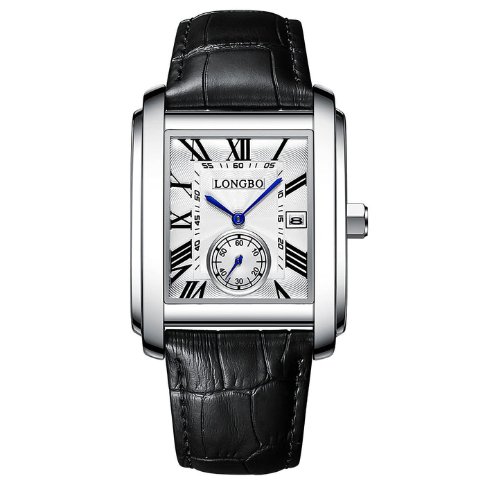 LONGBO Men's Rectangular Watch, Genuine Leather, Waterproof