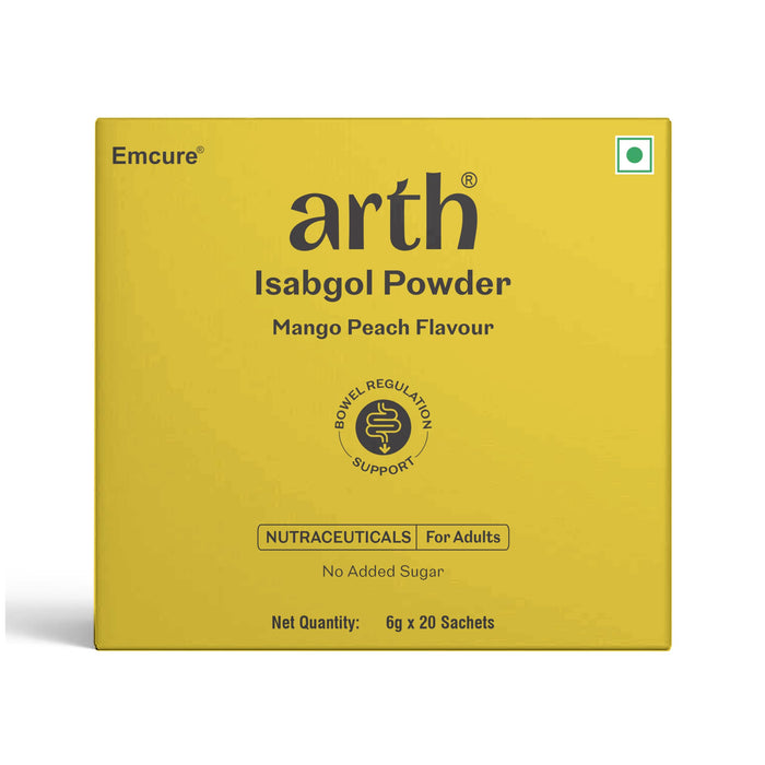 ARTH Isabgol Powder with Inulin and Curcumin, Mango Peach Flavor, 20 Sachets