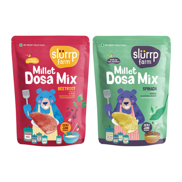 Slurrp Farm Millet Dosa Instant Mix, Supergrains Spinach and Beetroot, Natural and Healthy Food, 10.5Oz (Pack of 2)