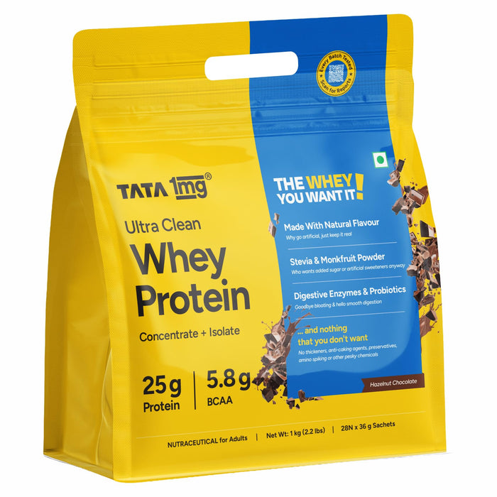 TATA 1MG Ultra Clean Whey Protein Isolate + Concentrate - 1kg