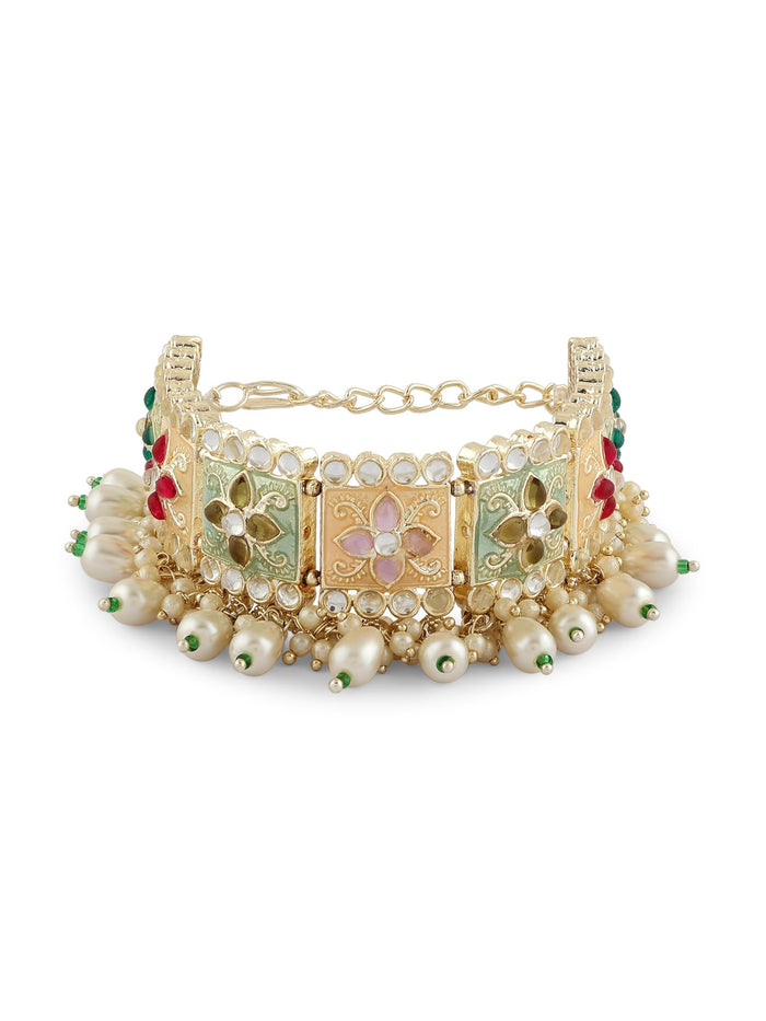 ZAVERI PEARLS Multi Colour Enamel Kundan & Beads Ethnic Bracelet for Women