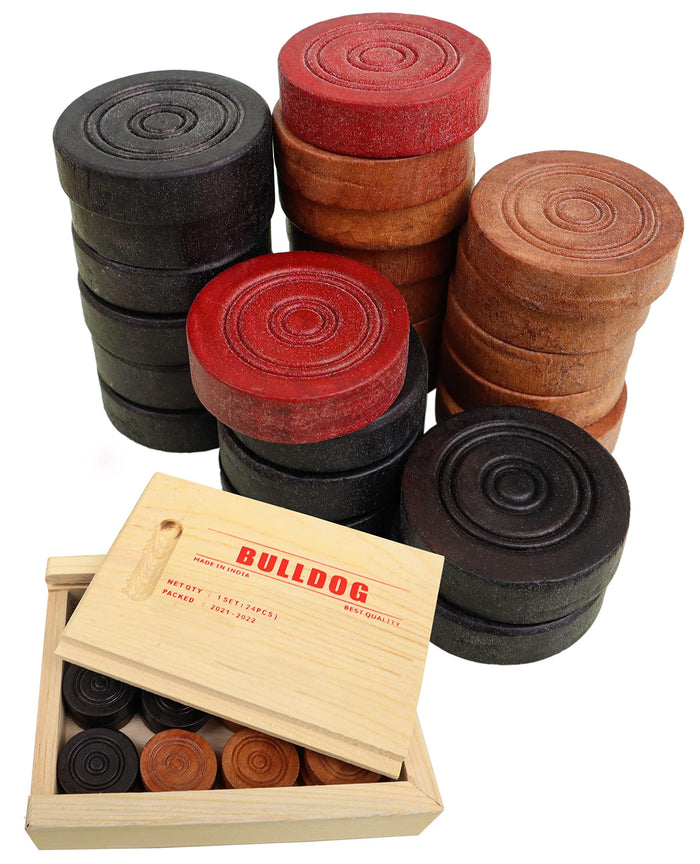 Toyshine Wooden Carrom Coins Set | 24 Polished Game Pieces