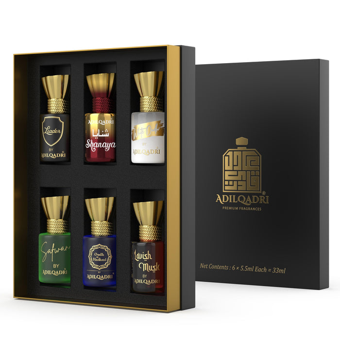 AdilQadri Luxury Attar Gift Set - 6 Non-Alcoholic Roll-On Perfumes