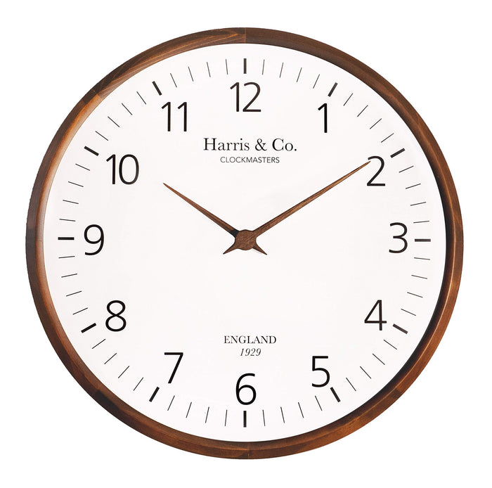HARRIS & CO. CLOCKMASTERS Luxury Wooden Analog Wall Clock - 13 inch (Dark Teak Wood, Curved Glass) (Silent Sweep Noiseless Technology) Model - Trafalgar Street