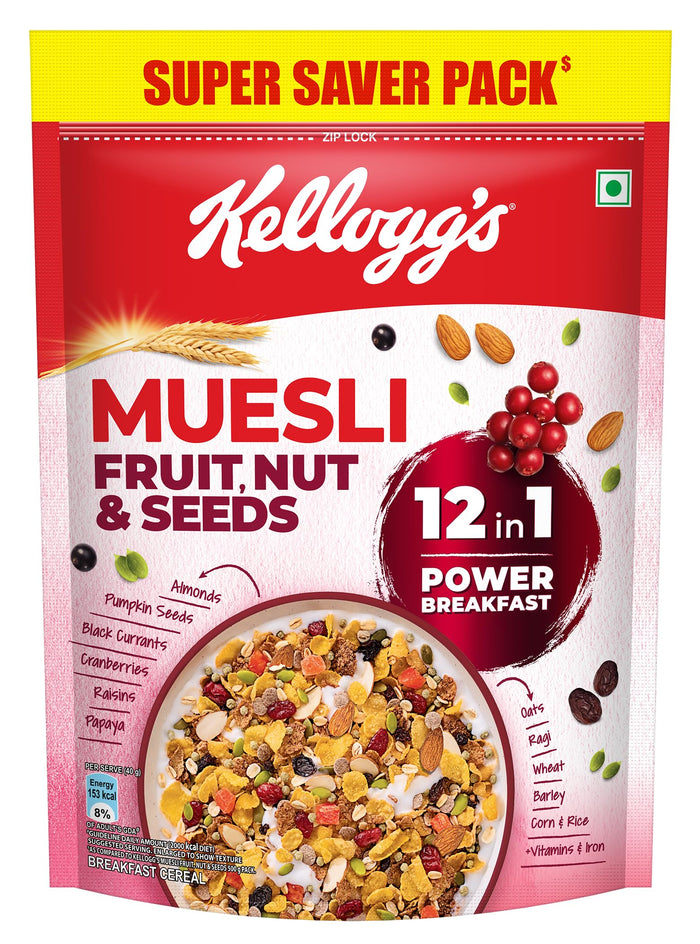 Kellogg's Muesli Fruit Nut & Seeds - 12-in-1 Power Breakfast, 750g