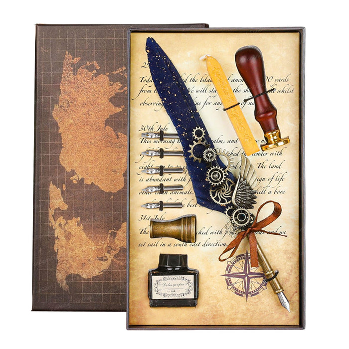 FunBlast Quill Pen & Ink Set - 10 Pcs Vintage Calligraphy Feather Pen